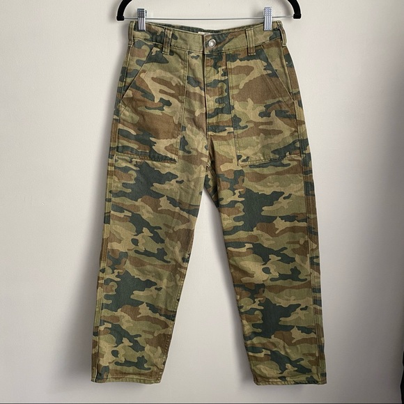 SOLD!!!!!Free People Remy Camo Cropped Pants Denim Green 27 - Picture 2 of 7